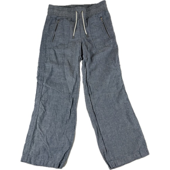 Athleta Cabo Pants Womens 4 Chambray Blue Wide Leg Linen Drawstring Beachy - Picture 1 of 11